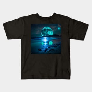 The Blue Moon Rising Over the Ocean Kids T-Shirt